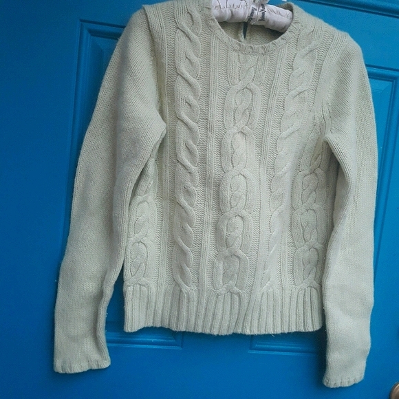 Cashmere Wool Angora Sweater Cable Knit Sage Green - Picture 2 of 16